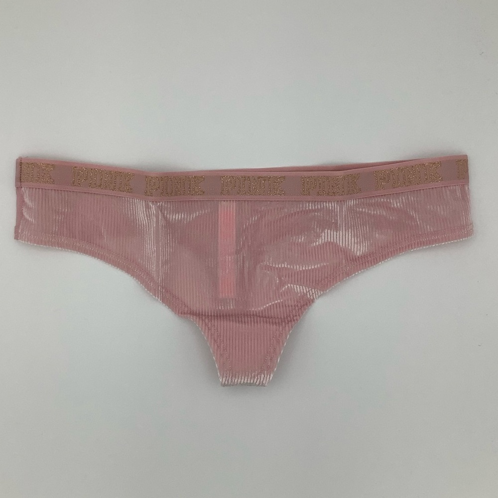 New Victoria’s Secret PINK Lurex Logo Ribbed Velvet Thong Panties - XSmall